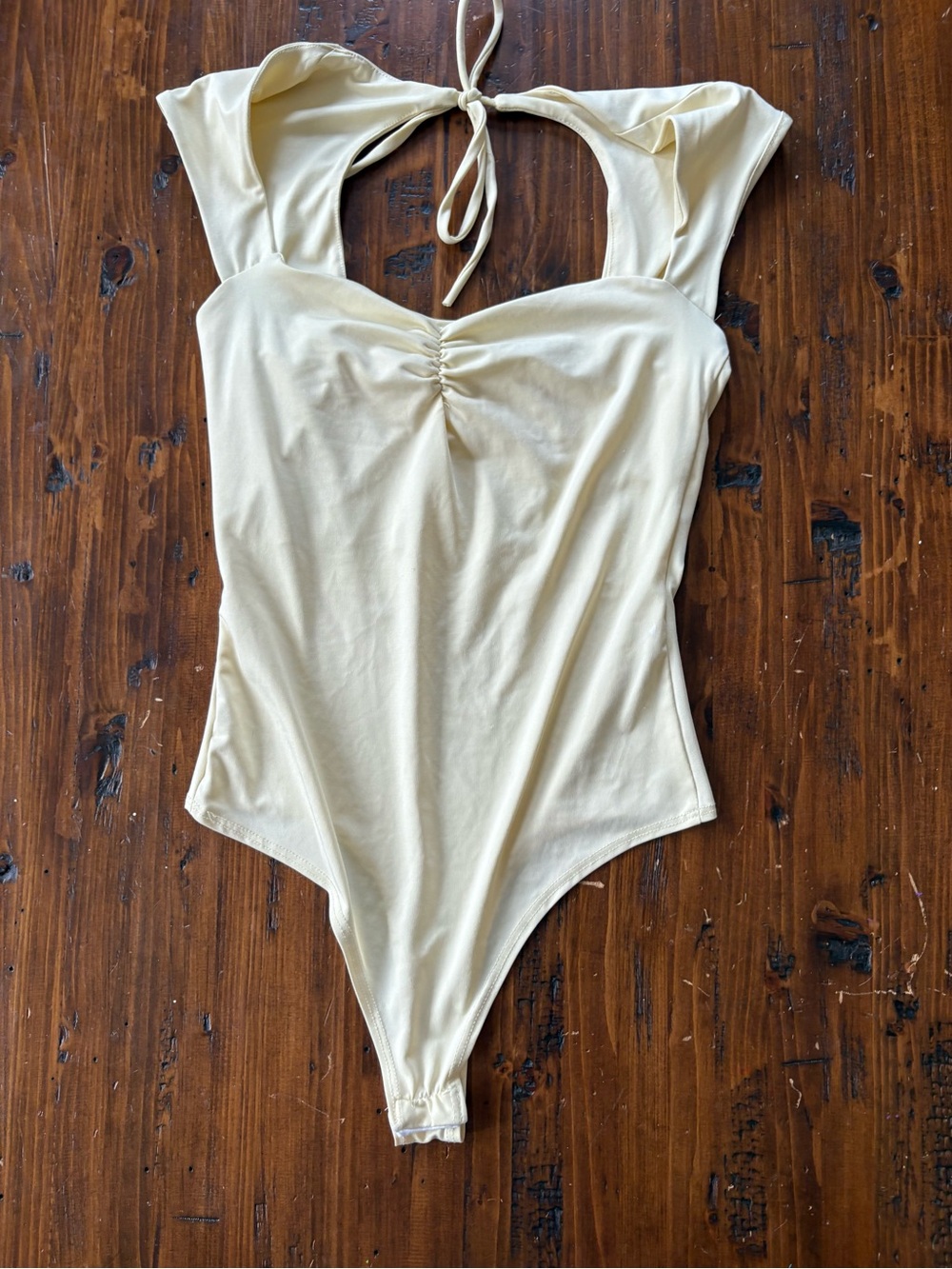 Gaze Pale Yellow Ruched Tie Back Bodysuit